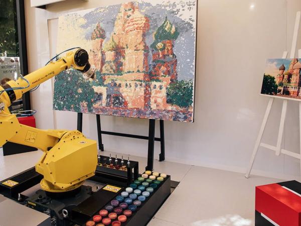A ROBOTIC ARTIST IN THE STYLE OF THE PAINTER CLAUDE MONET